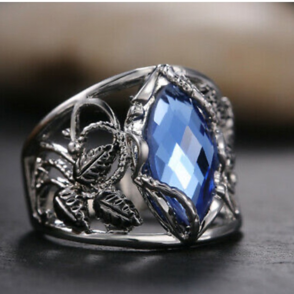 NEW 925  Silver Marquise Cut Blue/Stone Ring - Picture 10 of 14